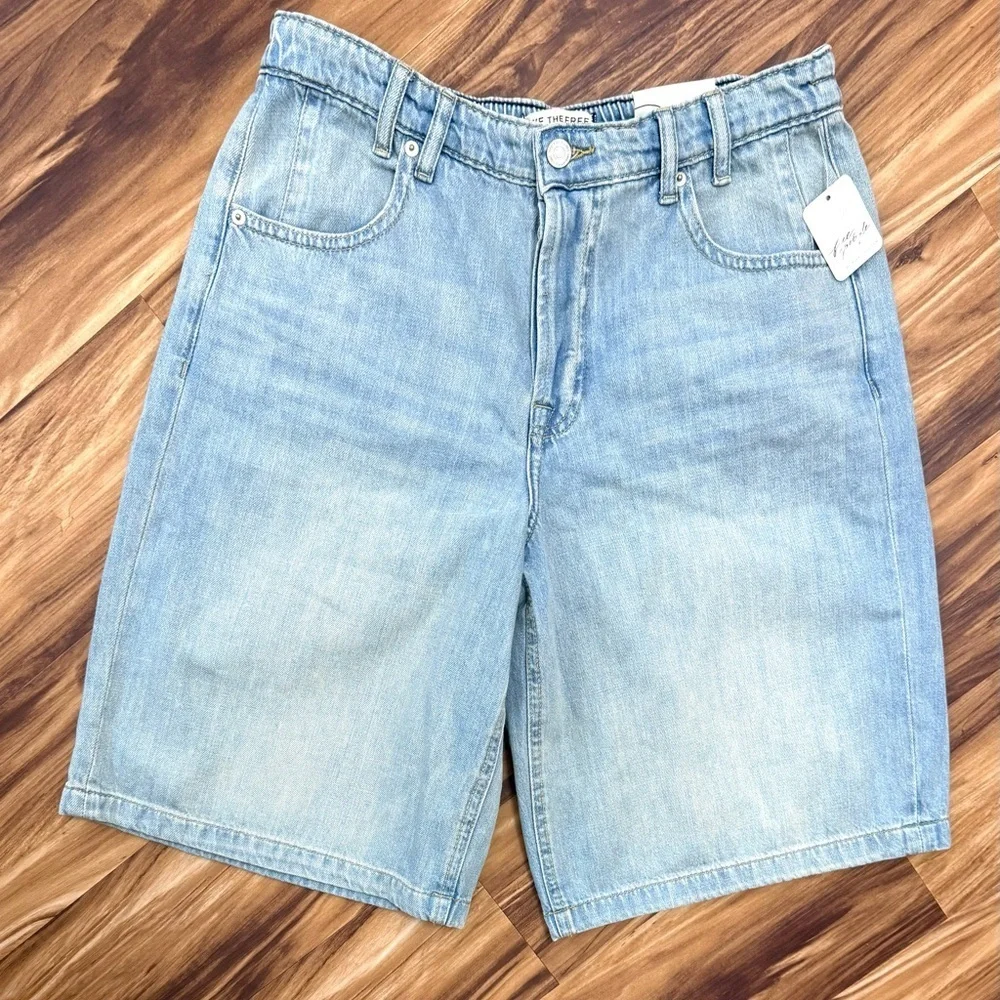 New Free People CRVY Back To Basics Light Blue Denim Shorts